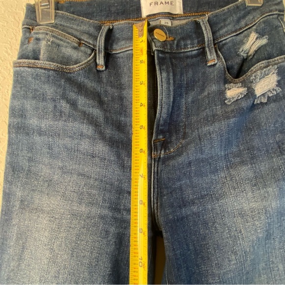 FRAME Denim Saxon Wash High Rise  Le Skinny Distressed Raw Edge Jeans SZ 25 - Picture 10 of 13
